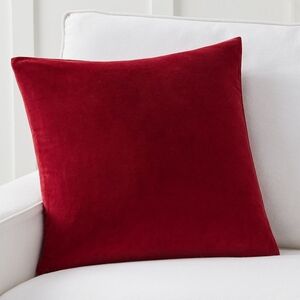 POTTERY BARN WASHED VELVET RED (2) ZIPPERED PILLOW COVERS 20X20